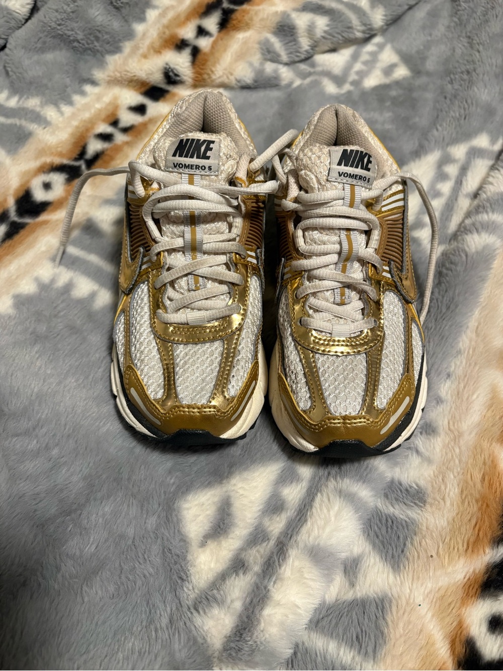 Nike Women’s Vomero 5 Metallic Gold and Cream Sneakers